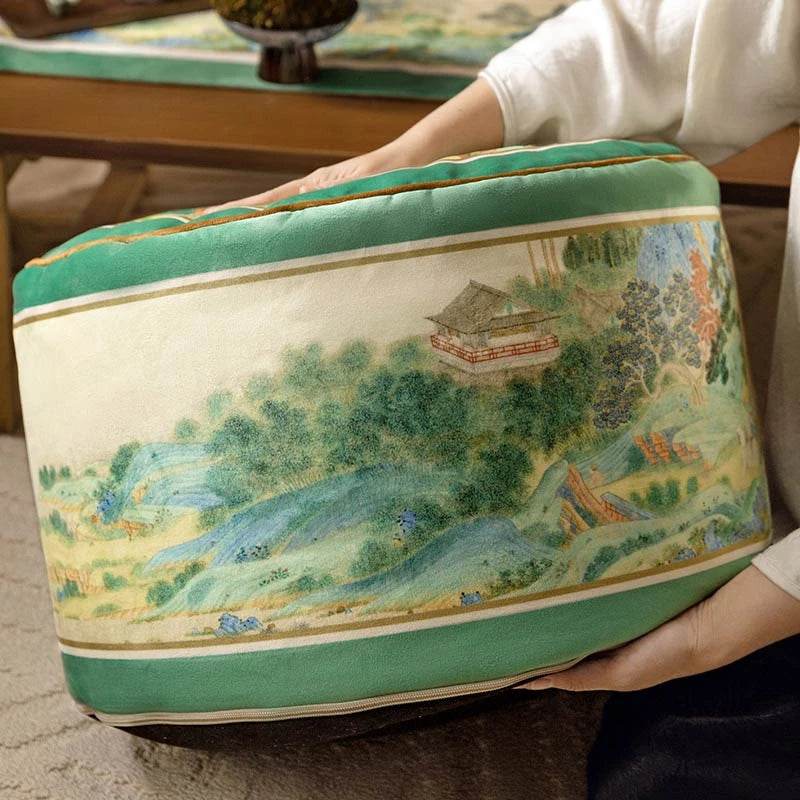 Chinoiserie Plush Green Living Room Rest Pouf - SinoCultural -- B48J0033-C -