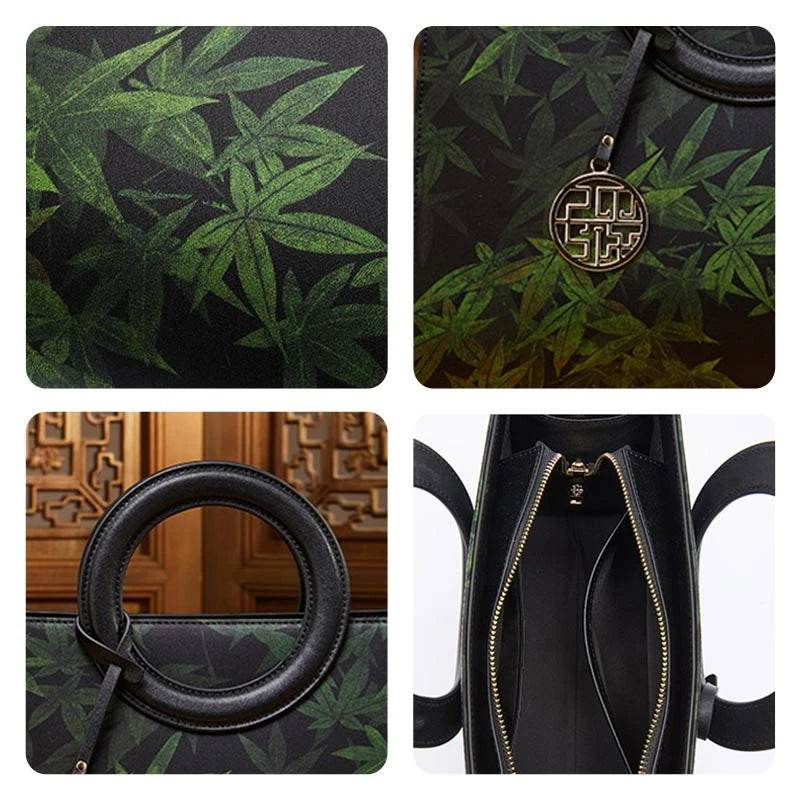 Mulberry Silk Bamboo Print Black Crossbody Bag - SinoCultural -- P17003305