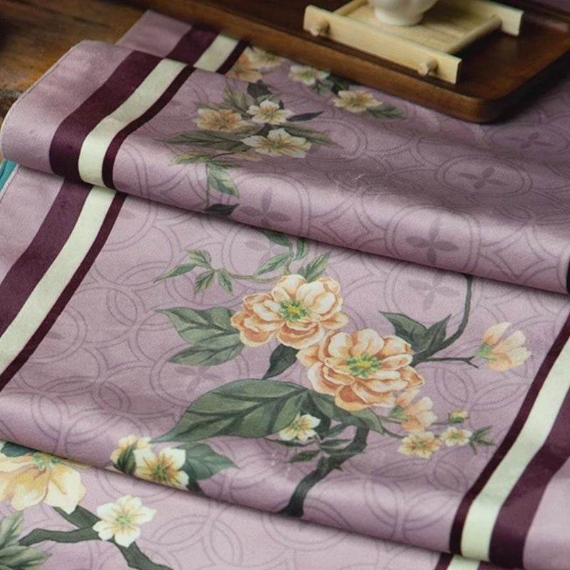 Chinoiserie Plush Flower Purple Living Room Rest Pouf - SinoCultural -- B48J0031-1-C