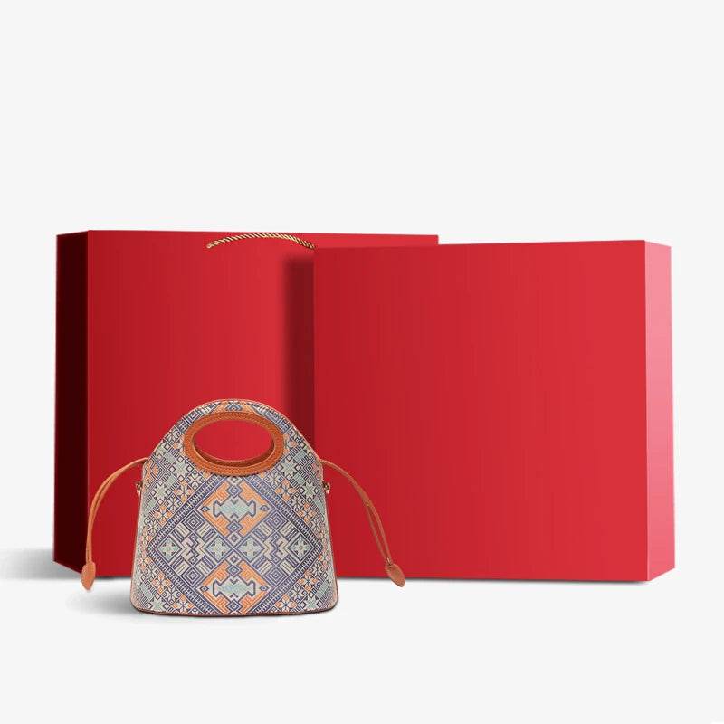 Zhuang Brocade Vintage Drawstring Bucket Bag - SinoCultural -- FJ120670