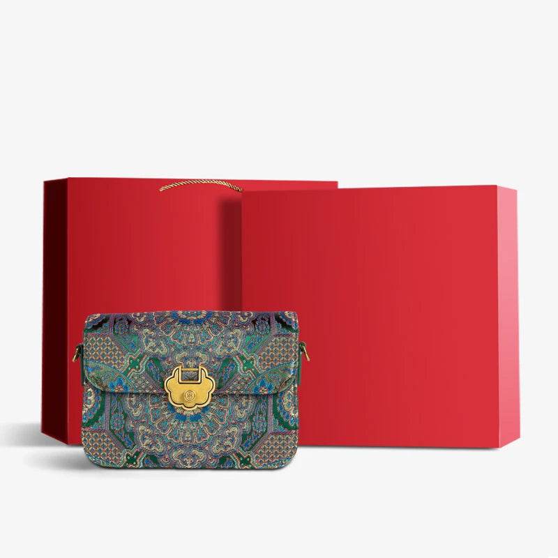 Song Brocade Leather Luxurious Clutch Handbag - SinoCultural -- W2144-1 -