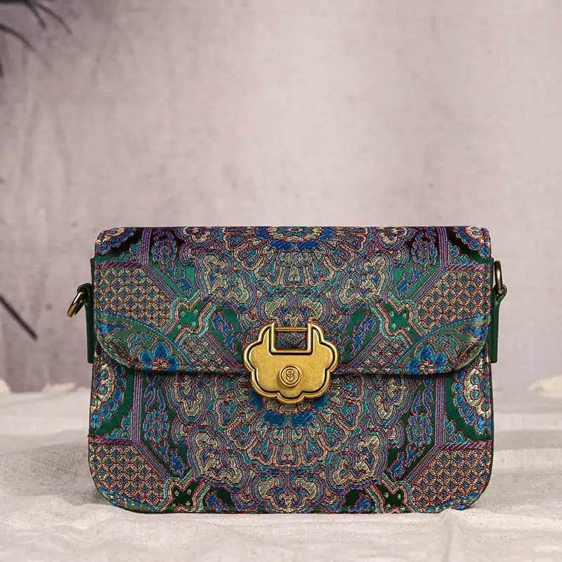 Song Brocade Leather Luxurious Clutch Handbag - SinoCultural -- W2144-1 -