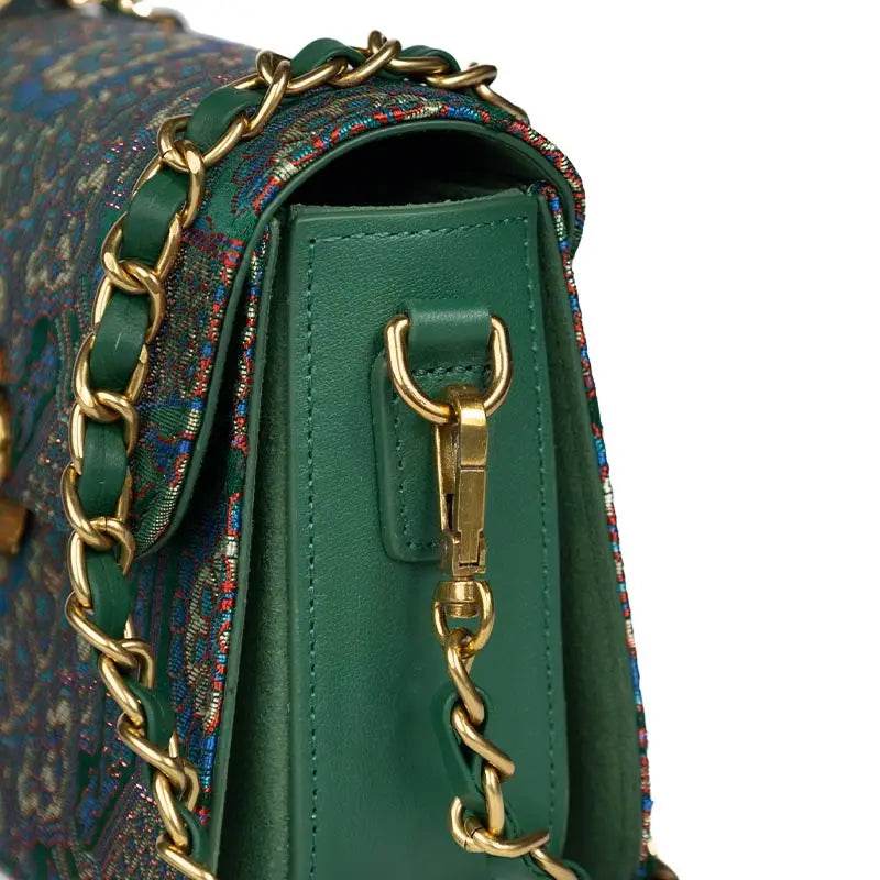 Song Brocade Leather Luxurious Clutch Handbag - SinoCultural -- W2144-1 -