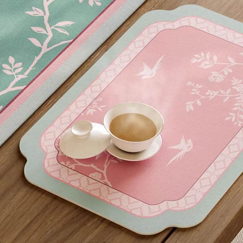 Chinoiserie Powder Pink Kitchen Countertop Drying Mat Dining Mat - SinoCultural -- TMO51A30 -