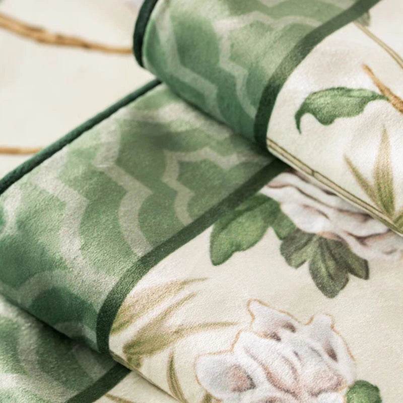 Chinoiserie Plush Flower Living Room Rest Pouf - SinoCultural -- B48J0037-2-C