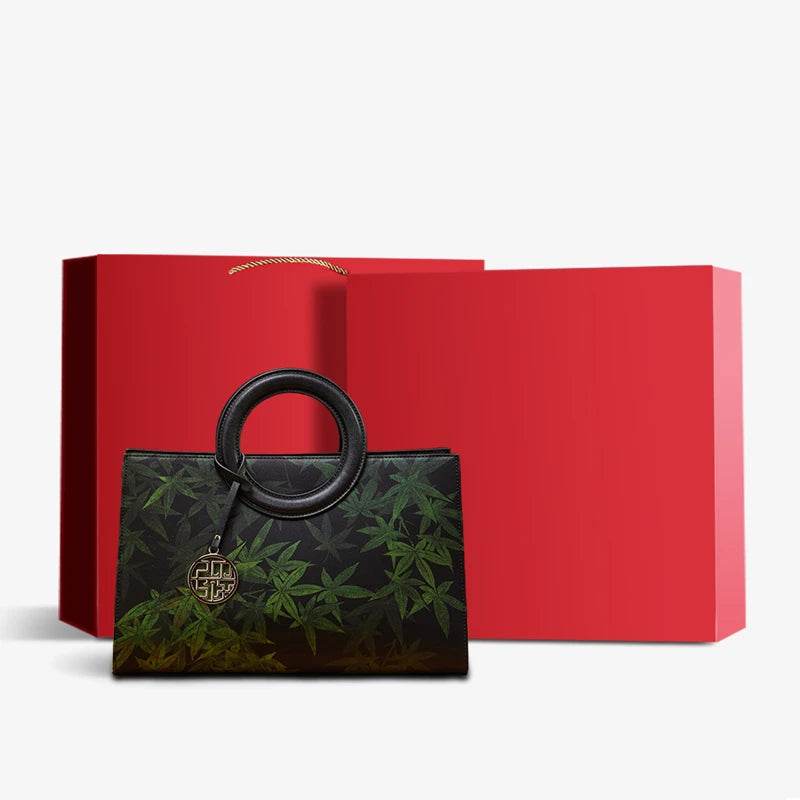 Mulberry Silk Bamboo Print Black Crossbody Bag - SinoCultural -- P17003305