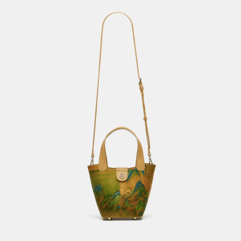 Chinese Painting Mulberry Silk Traditional Gold Basket Bag - SinoCultural -- P170090