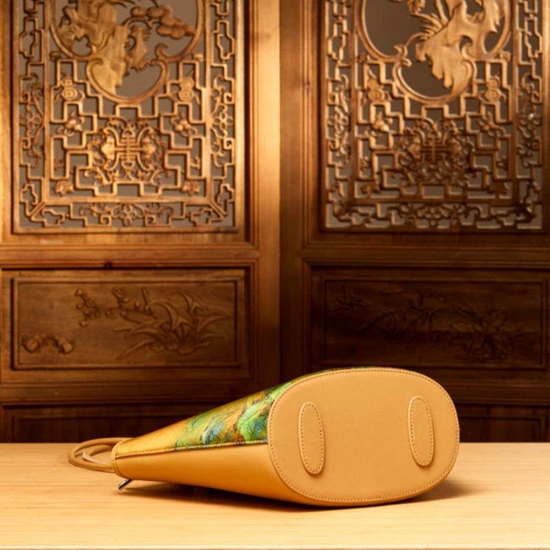 Chinese Painting Mulberry Silk Tote Bag Green Women Handbag - SinoCultural -- P220263-2