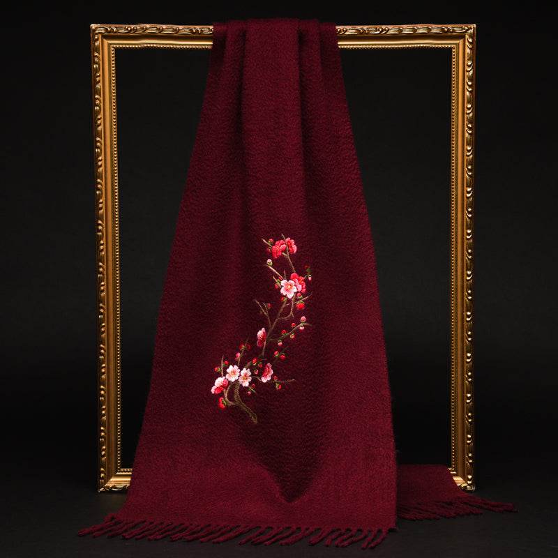 Handcrafted Su Embroidery Cashmere Scarf Luxury 190x30cm - SinoCultural -- HYFSJ017-5