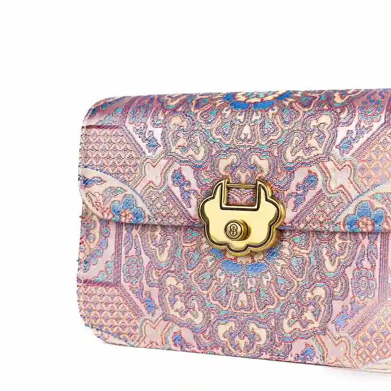Song Brocade Leather Luxurious Powder Pink Clutch Handbag - SinoCultural -- W2144-2