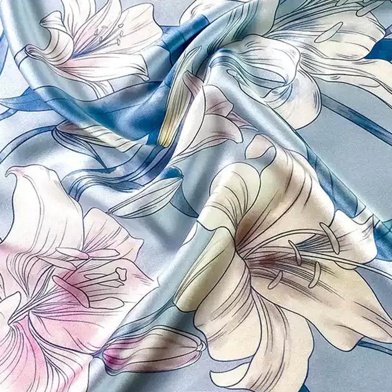 100% Mulberry Silk Summer Lily Square Scarf 70 x 70 Cm - SinoCultural -- SS024-1