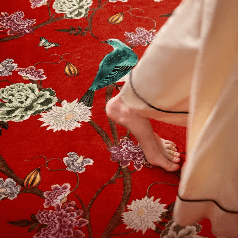 Chinoiserie Luxury Red Washable Living Room Area Rug - SinoCultural -- LZ003A140