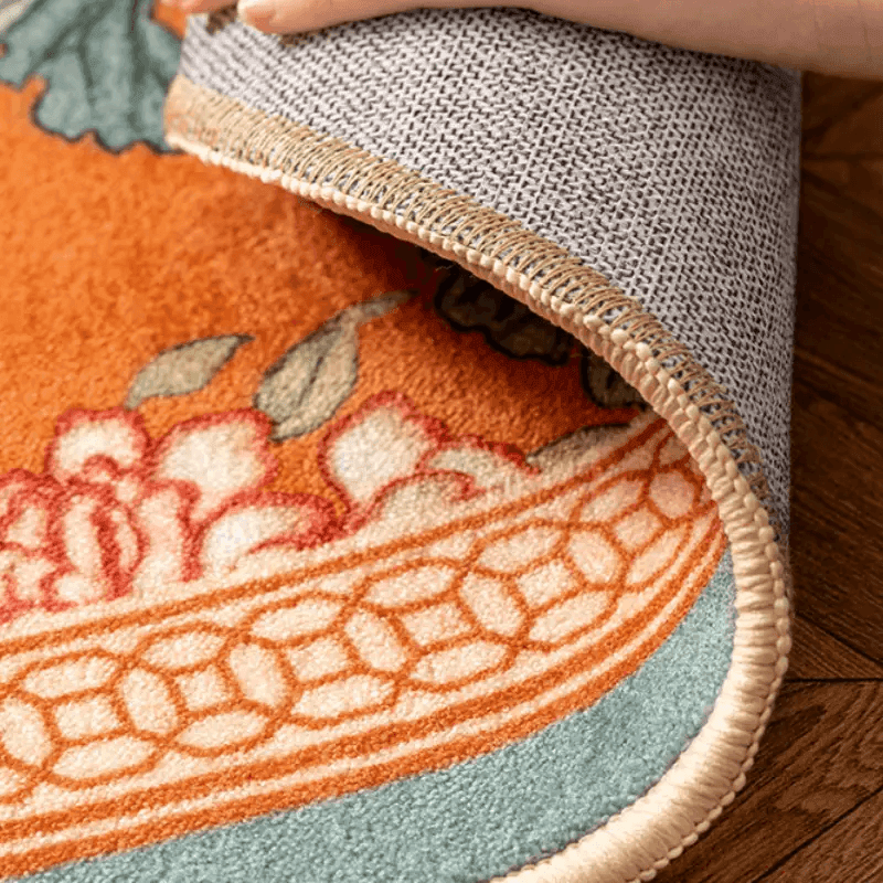 Chinoiserie Luxury Orange Natural Cotton Living Room Rug - SinoCultural -- LZ004A140