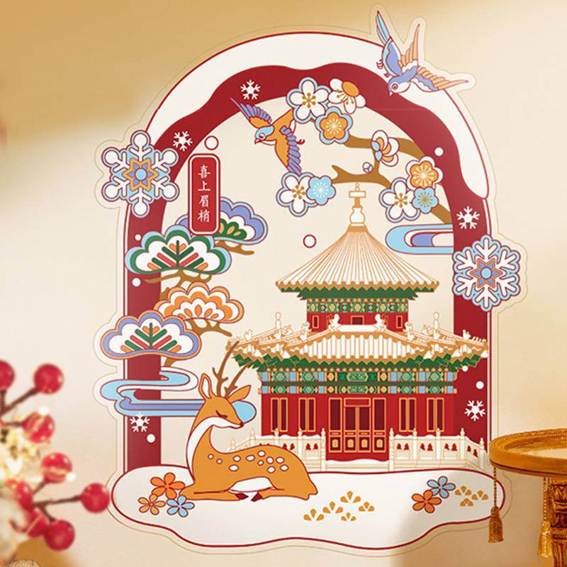 Chinese New Year Forbidden City Snow Window Clings - SinoCultural -- CNY005 -