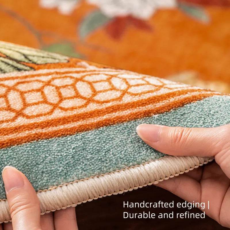 Chinoiserie Luxury Orange Natural Cotton Living Room Rug - SinoCultural -- LZ004A140