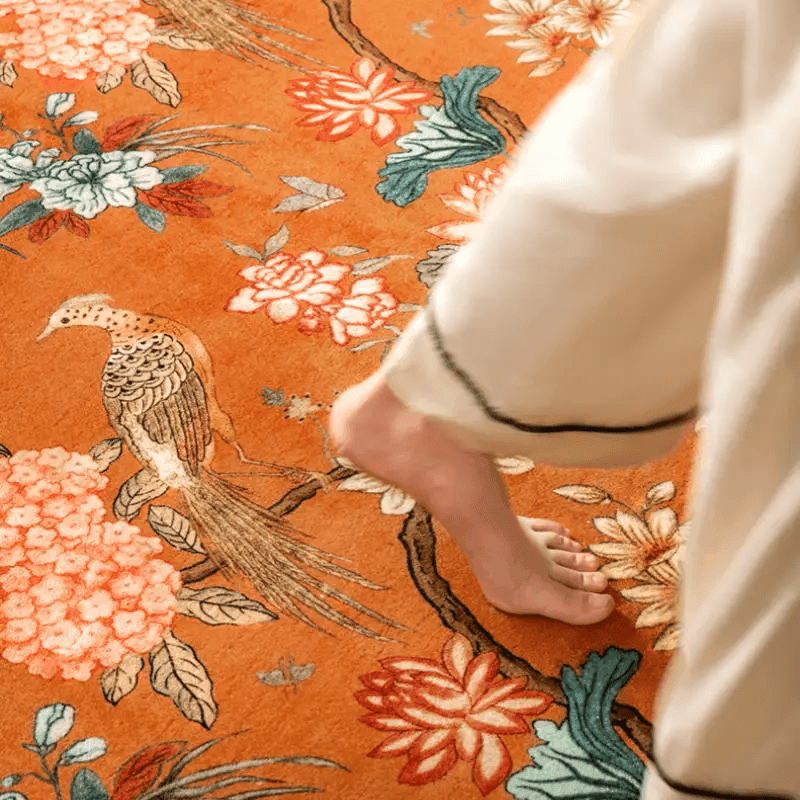 Chinoiserie Luxury Orange Natural Cotton Living Room Rug - SinoCultural -- LZ004A140