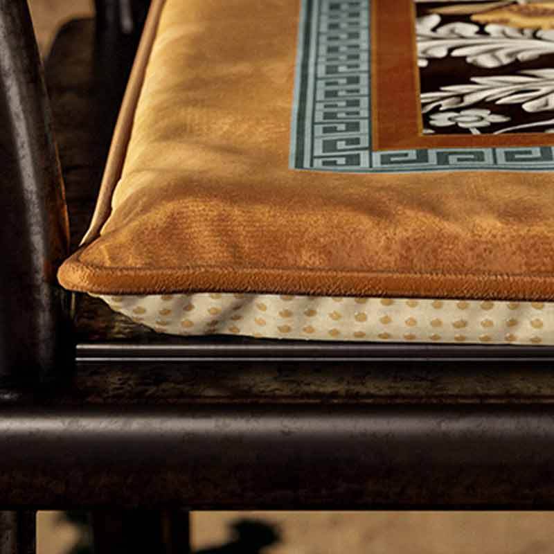 Chinoiserie Vintage Luxury Peacock Pattern Short Plush Chair Cushion - SinoCultural -- SC023A38