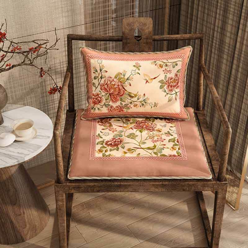 Chinoiserie Spring Powder Pink Floral Bird Dining Chair Cushion & Sofa Pillow - SinoCultural -- SC040A38