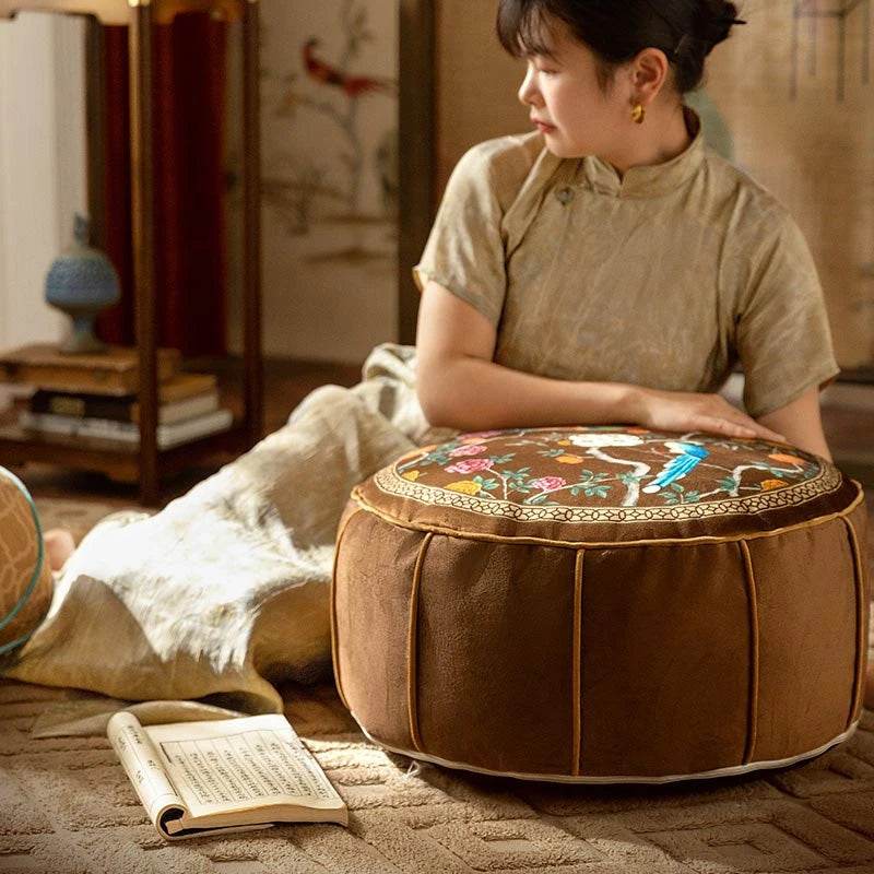 Chinoiserie Autumn Living Room Couch Cushion Pouf - SinoCultural -- B48J0019-C -