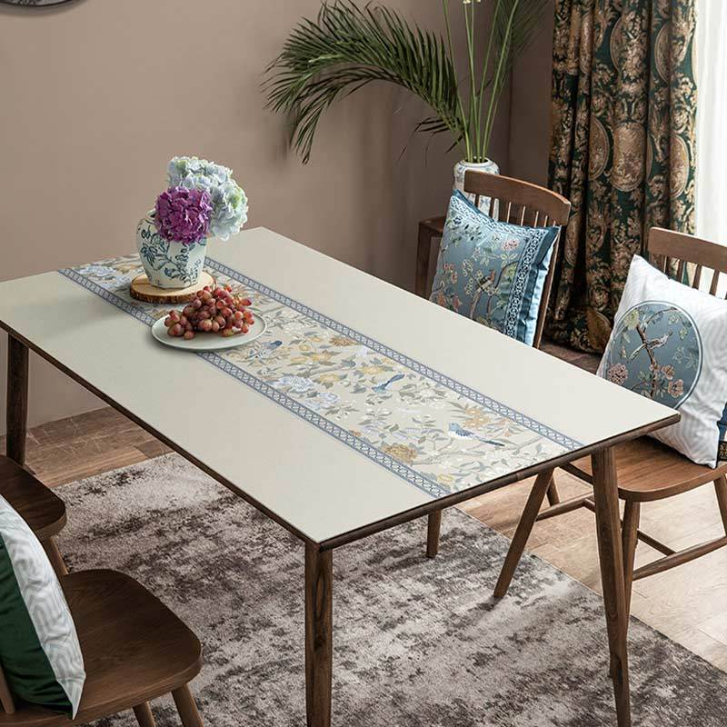 Chinoiserie Elegant High-end Floral Rectangular Leather Table Placemat - SinoCultural -- TM041A6060 -