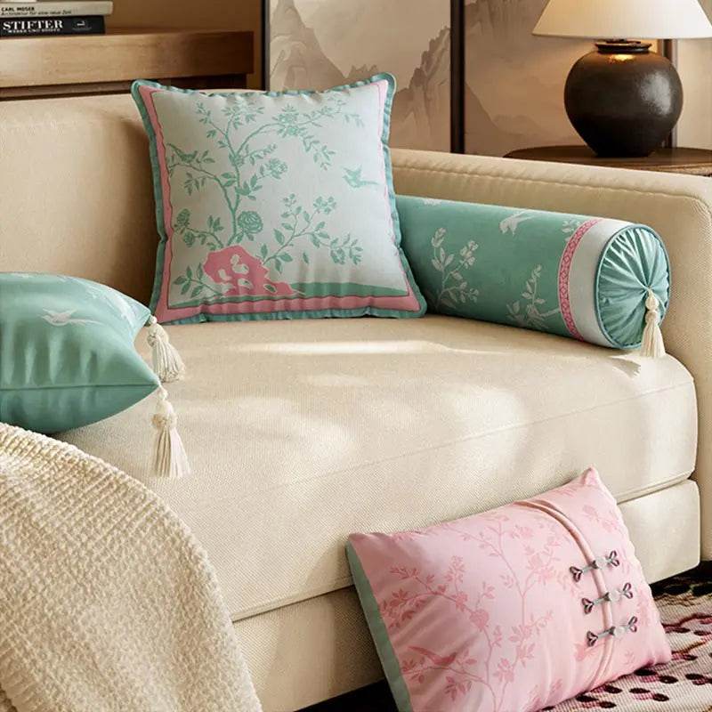 Chinoiserie Luxe Fresh Living Room Sofa Throw Pillow - SinoCultural -- SJZBZ063A -