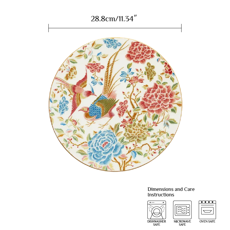 Size chart of 11’’ Chinoiserie bone china round dinner plate, 28.3 cm diameter.