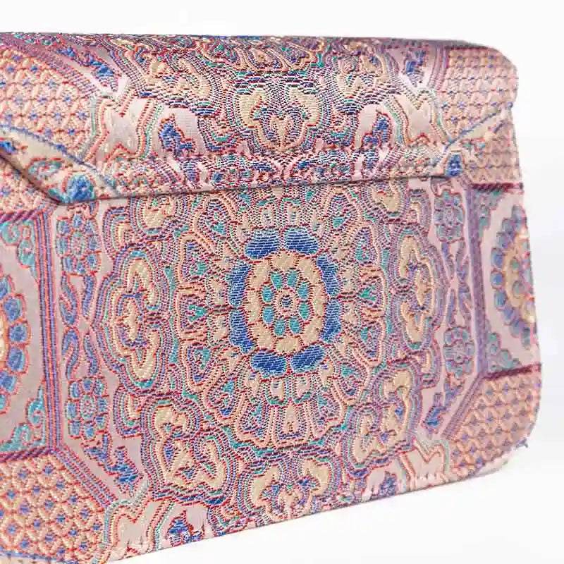 Song Brocade Leather Luxurious Powder Pink Clutch Handbag - SinoCultural -- W2144-2