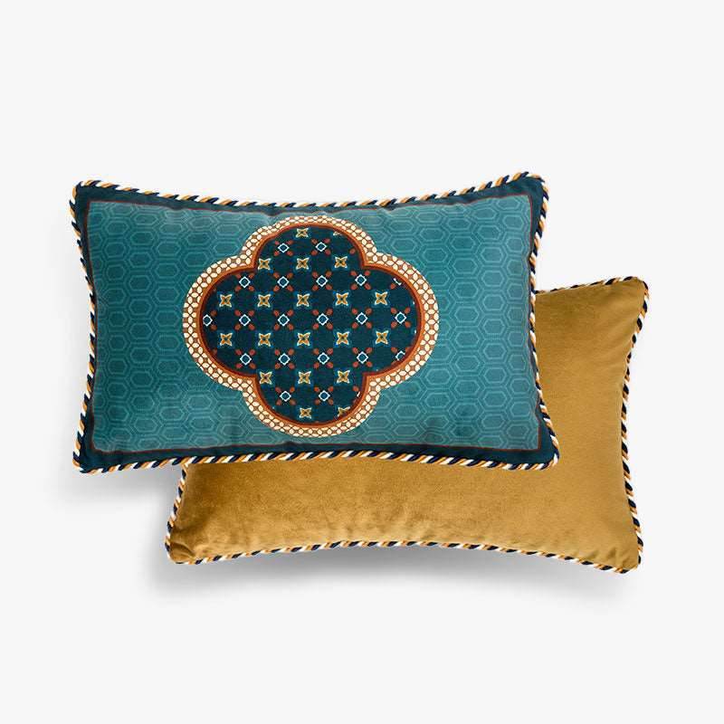 Chinoiserie Blue-Orange Classic Short Plush Lumbar Pillow - SinoCultural -- WP006A01
