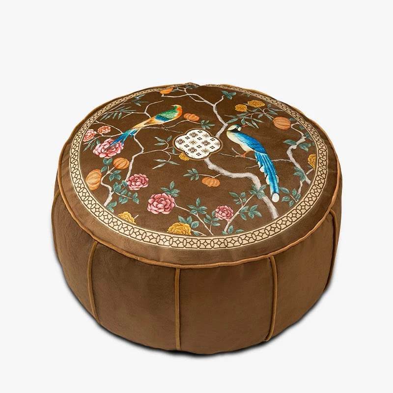 Chinoiserie Autumn Living Room Couch Cushion Pouf - SinoCultural -- B48J0019-C -