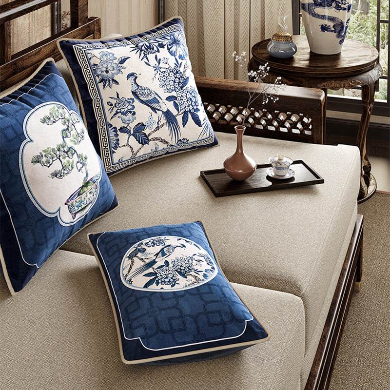 Chinoiserie Blue and White Porcelain Decorative Throw Pillow for Bedroom - SinoCultural -- SJZBZ077AA45