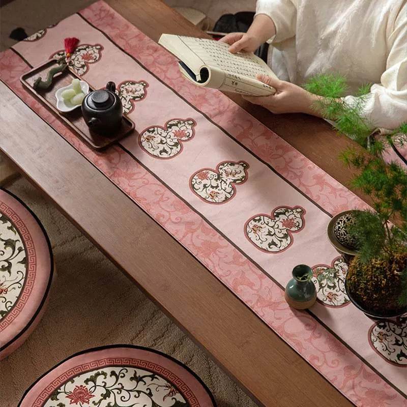 Chinoiserie Elegant Pink Rectangular Tea Table Runner - SinoCultural -- TR027A160