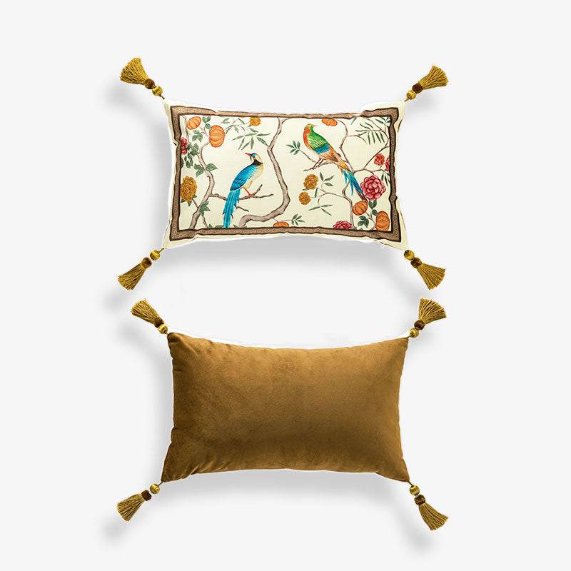 Chinoiserie Orange Persimmon Luxurious Lumbar Pillow - SinoCultural -- WP009A01 -
