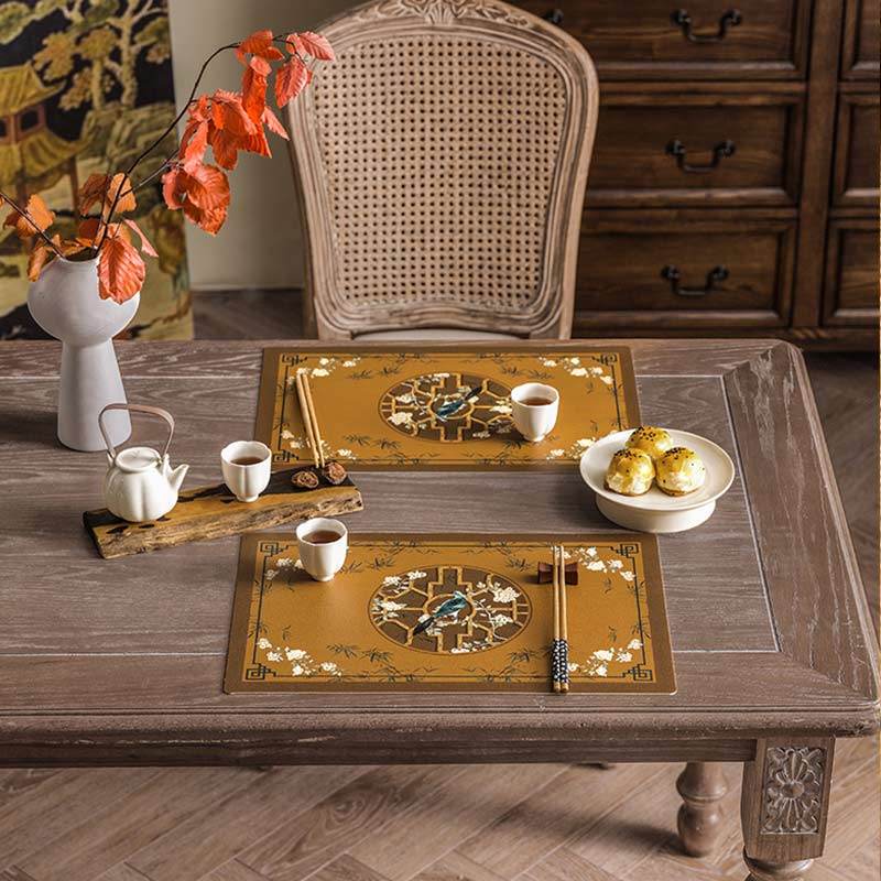 2-Piece Chinoiserie Vintage Classic Palace Style Thick Table Mat - SinoCultural -- TM043A3045 -