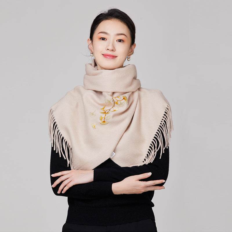 Handmade Suzhou Embroidery Wool Cashmere Scarf Shawl for Women 200x38cm - SinoCultural -- HYFSJ055-3