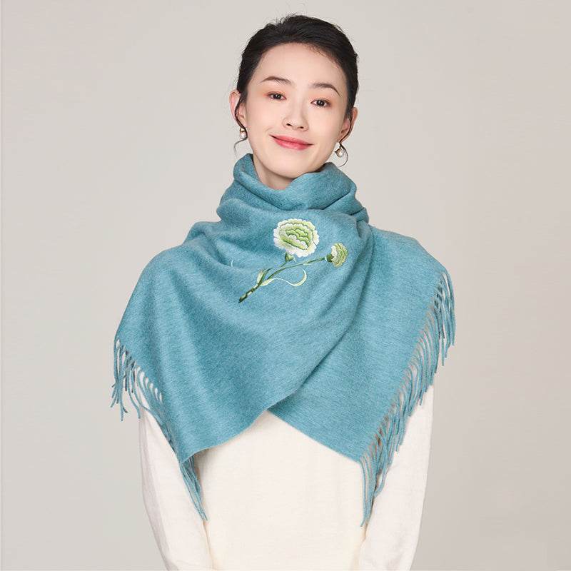 Handmade Suzhou Embroidery Wool Cashmere Scarf Shawl for Women 200x38cm - SinoCultural -- HYFSJ056-1