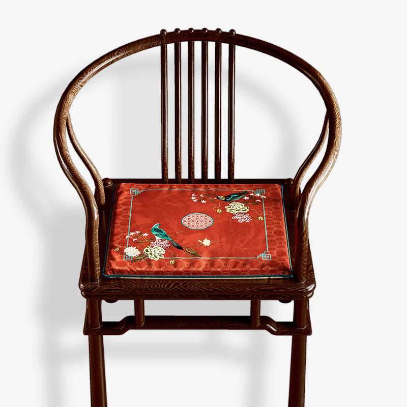 Chinoiserie Palace Red Glaze Festive Wooden Chair Cushion - SinoCultural -- SC008A38 -
