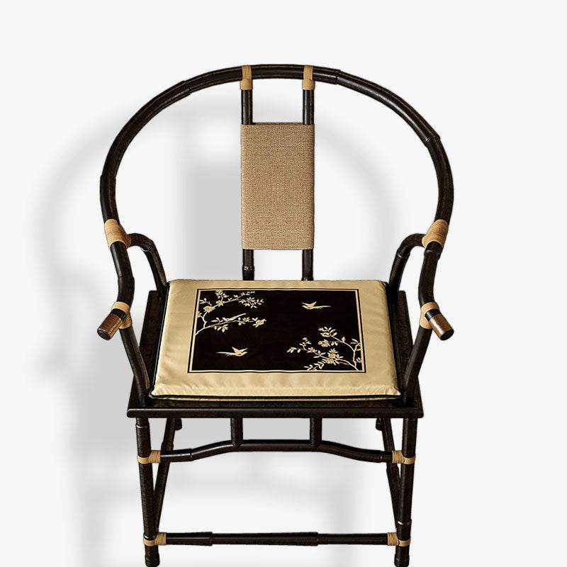 Chinoiserie Shadow Flowers Comfort Wooden Chair Cushion - SinoCultural -- SC004B38 -