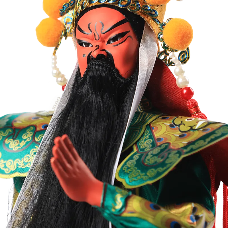 Left face & body details of 12-inch Peking Opera Guan Yu doll.