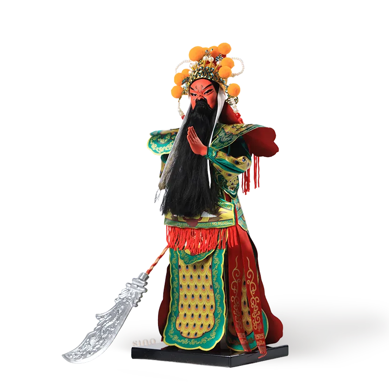 Right side view of 12-inch Peking Opera Guan Yu doll.