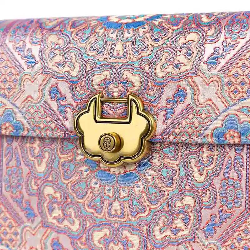 Song Brocade Leather Luxurious Powder Pink Clutch Handbag - SinoCultural -- W2144-2
