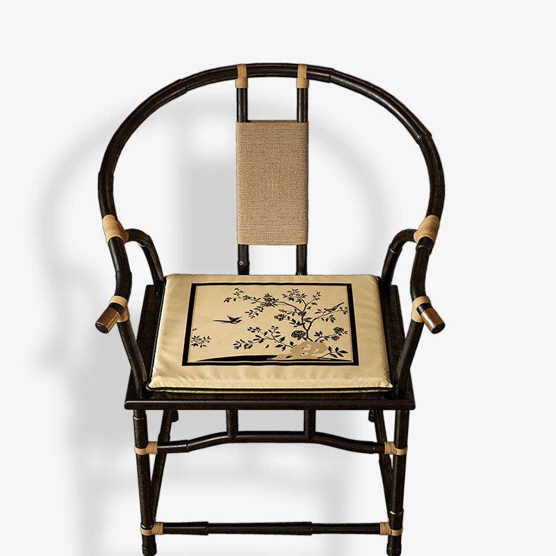 Chinoiserie Shadow Flowers Comfort Wooden Chair Cushion - SinoCultural -- SC004B38 -