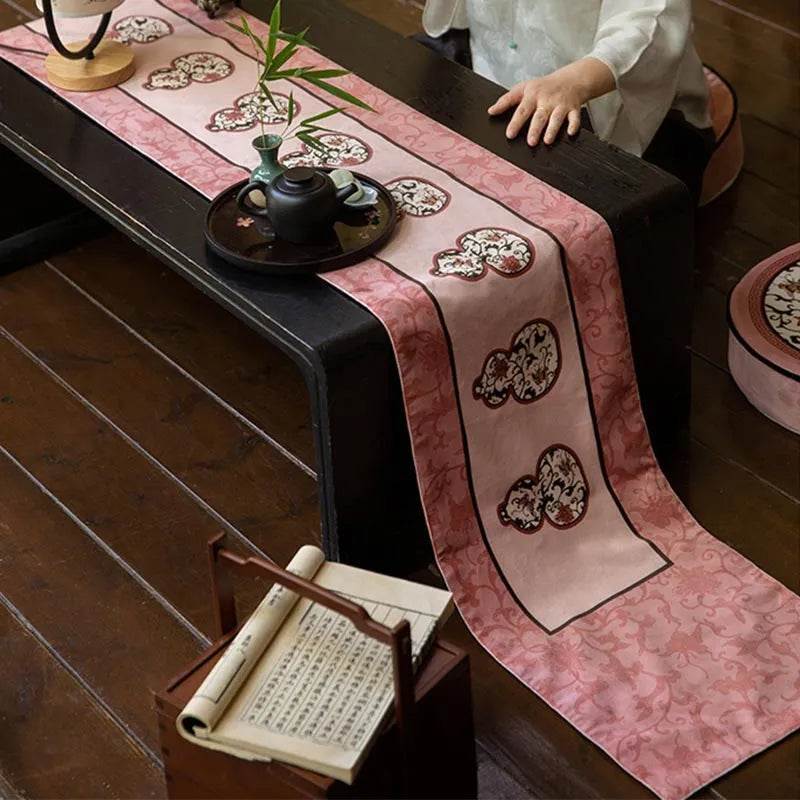 Chinoiserie Elegant Pink Rectangular Tea Table Runner - SinoCultural -- TR027A160