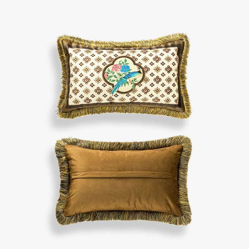 Chinoiserie Orange Persimmon Luxurious Lumbar Pillow - SinoCultural -- WP009A01 -