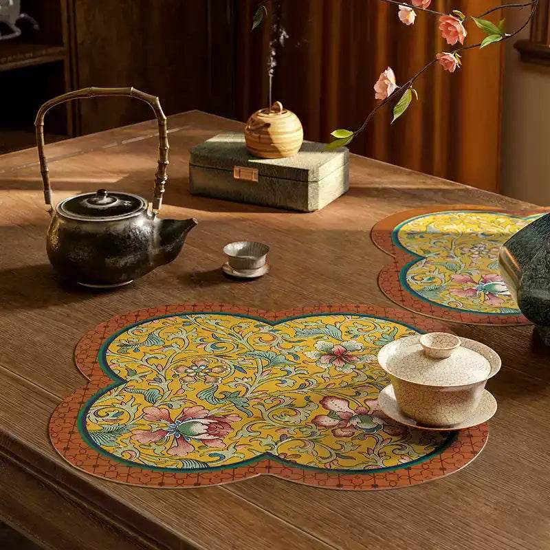 2-Piece Chinoiserie Retro Washable Custom Coffee Coasters Table Mat - SinoCultural -- TM046A40
