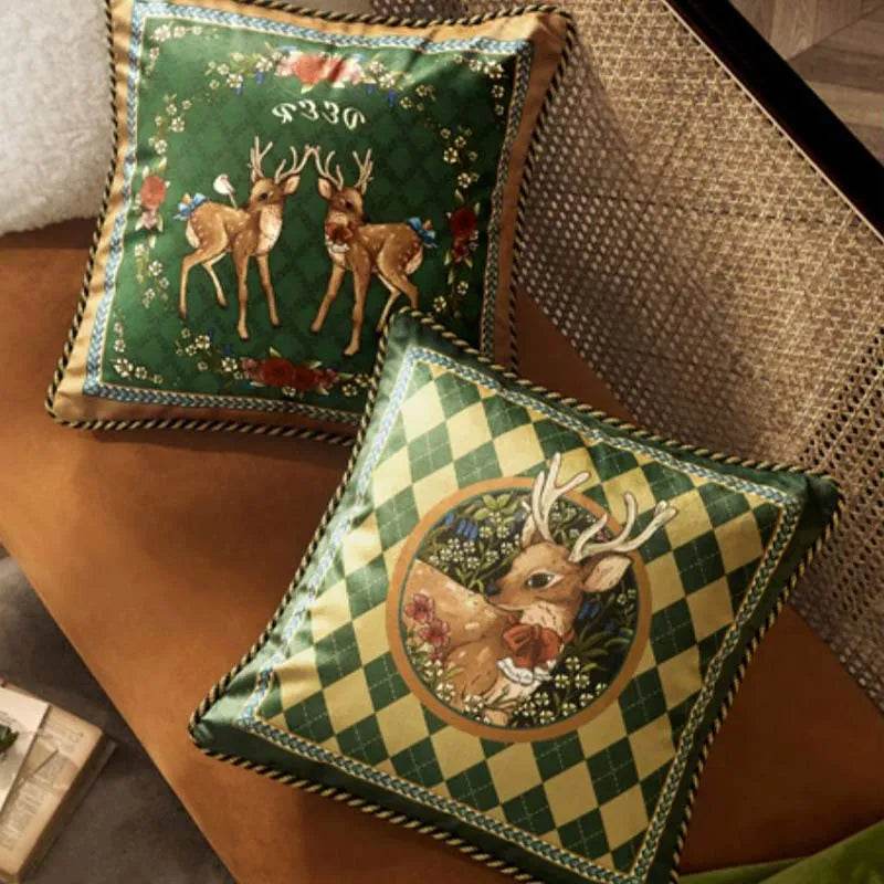 Christmas Limited Series Green Festive Reindeer Design Sofa Pillow - SinoCultural -- HS-BZ1112-1