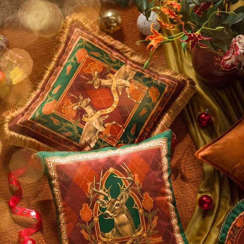 Christmas Limited Series Red Festive Reindeer Design Sofa Pillow - SinoCultural -- HS-SDBZ01