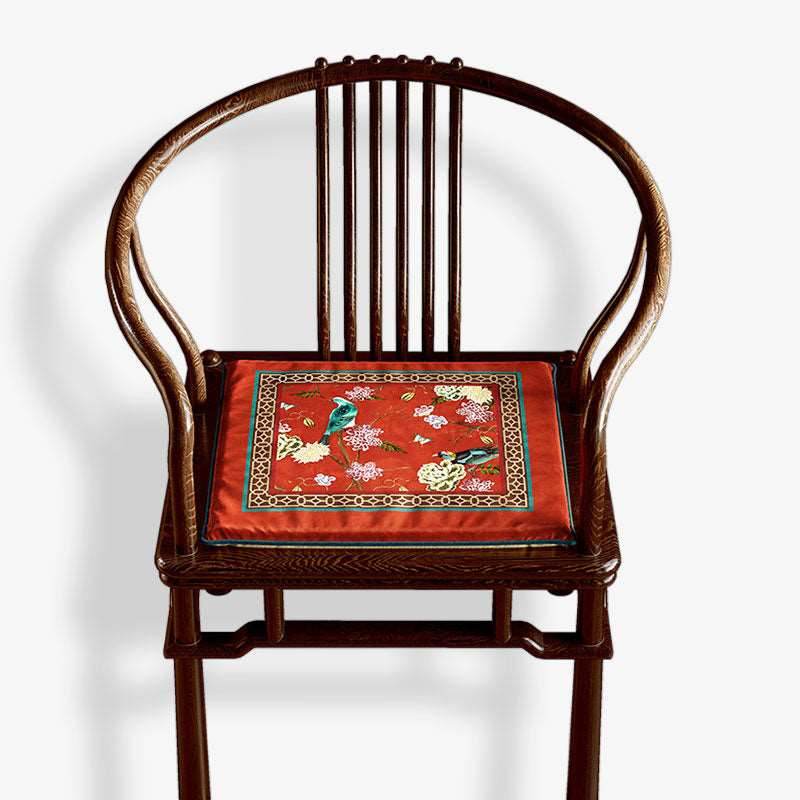 Chinoiserie Palace Red Glaze Festive Wooden Chair Cushion - SinoCultural -- SC008A38 -