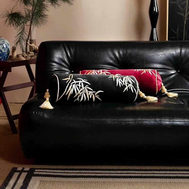 Chinoiserie Embroidery Bamboo Sofa Bolster Lumbar Pillow - SinoCultural -- SJZBZ076A