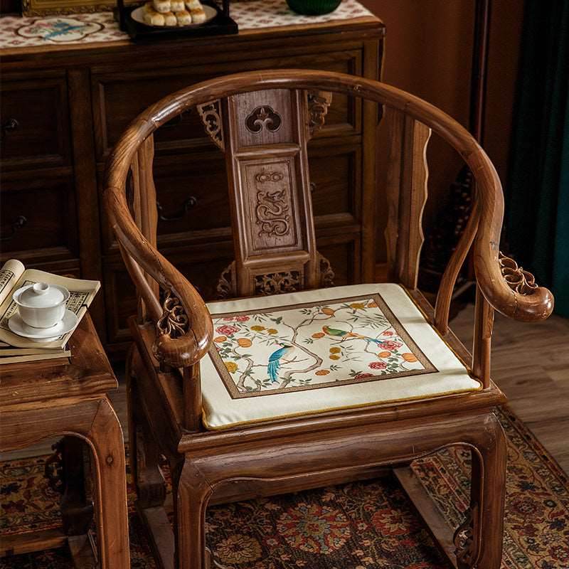 Chinoiserie Orange Persimmon Luxurious Wooden Chair Cushion - SinoCultural -- SC009A38