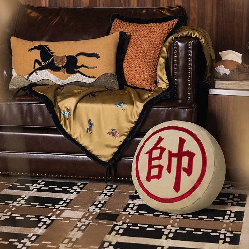 Chinoiserie Equestrian Decorative Lumbar Pillow for Living Room - SinoCultural -- SJZBZ079A01